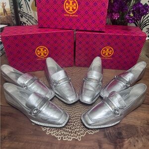 Tory Burch Perrine Loafers Metallic Silver